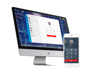 The Linkus Mobile and Desktop App displayed on a laptop, desktop, and smartphone by DSL Telecom South Africa